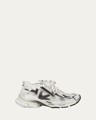 Balenciaga Men's Mesh Runner Sneakers In White/black