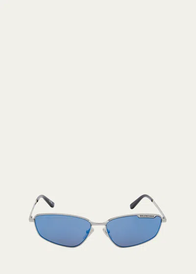 Balenciaga Men's Metal Cat-eye Sunglasses With Logo In Ruthenium