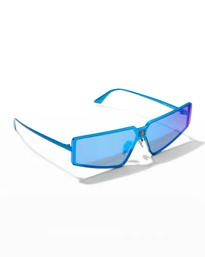 Balenciaga Men's Metal Rectangle Sunglasses In Metallic Blue