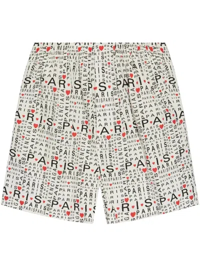 Balenciaga Men's Mini Pyjama Shorts In White/black/red