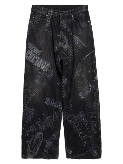 Balenciaga Print Cotton Trousers In Black