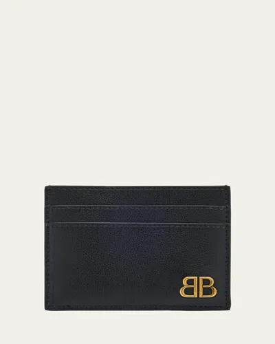 Balenciaga Men's Monaco Bb Leather Card Holder In Black