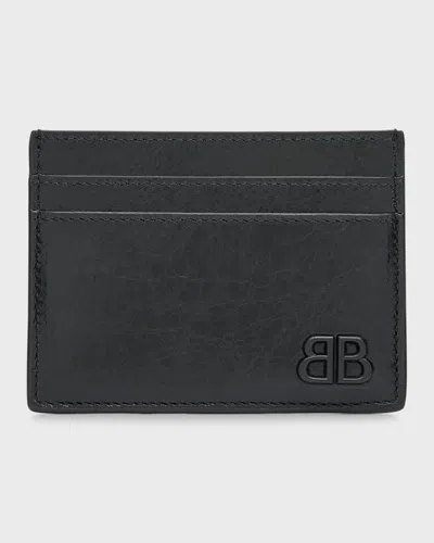 BALENCIAGA MEN'S MONACO BB-LOGO LAMBSKIN CARD HOLDER