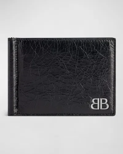 Balenciaga Men's Monaco Bifold Card Holder With Bill Clip In 1000 Black