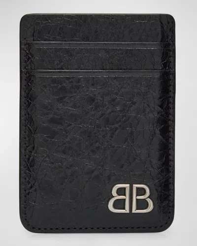 Balenciaga Men's Monaco Lambskin Magnet Card Holder In 1000 Black