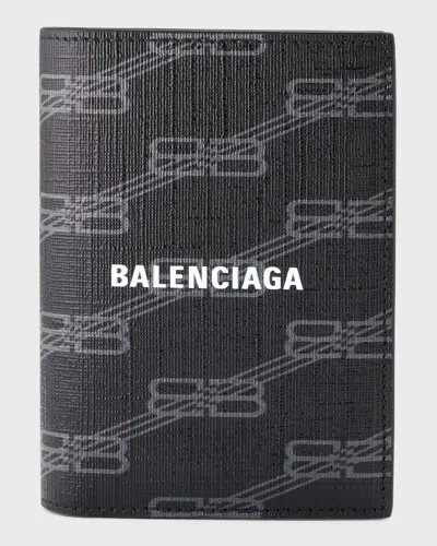 Balenciaga Men's Monogram Coated Canvas Bifold Wallet In Black