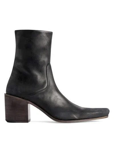 Balenciaga Monsieur Leather Ankle Boots In Black