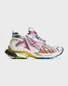 Balenciaga Runner Distressed Rubber And Mesh Sneakers In White Pink Orange Yellow