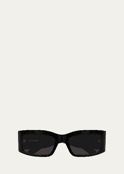 Balenciaga Men's Nylon And Acetate Rectangle Sunglasses In Black