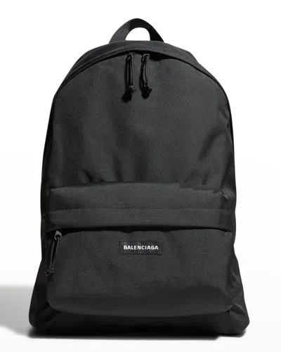 Balenciaga Men's Nylon-canvas Logo Backpack In 1000 Black