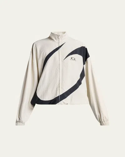 Balenciaga Men's Nylon Circle Logo Track Jacket In White