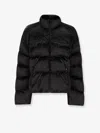 Balenciaga Men Nylon Down Jacket With All-over Lettering Logo In Black
