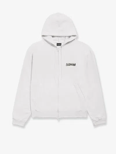 Balenciaga Men Over Zip-up Hoodie Cotton Sweatshirt In White