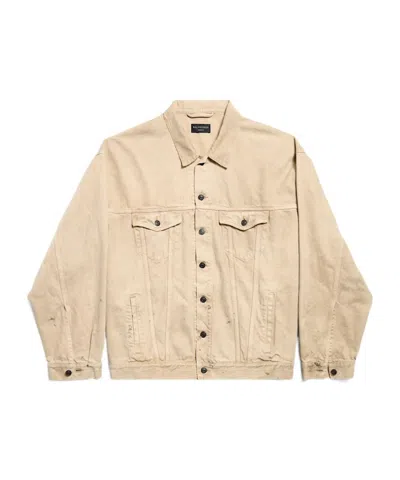 BALENCIAGA MEN'S OVERSIZED DENIM JACKET IN BEIGE