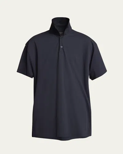 Balenciaga Men's Oversized Double-layer Polo Shirt In Navy