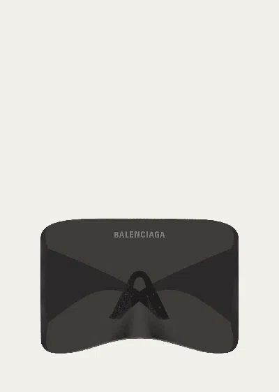 Balenciaga Men's Oversized Nylon Shield Sunglasses In Black