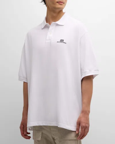 Balenciaga Men's Oversized Polo Shirt In Bianco