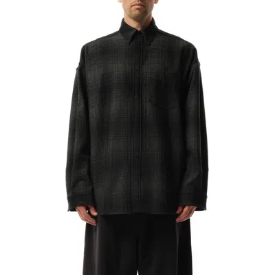 BALENCIAGA MEN'S OVERSIZED WOOL CHECK SHIRT