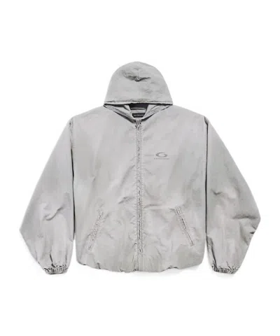 BALENCIAGA MEN'S OVERSIZED ZIP-UP HOODIE IN GREY