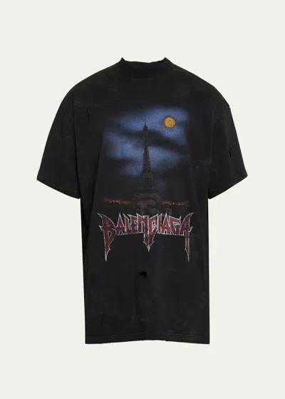 Balenciaga Paris Moon T Shirt Oversized In Noir Multi