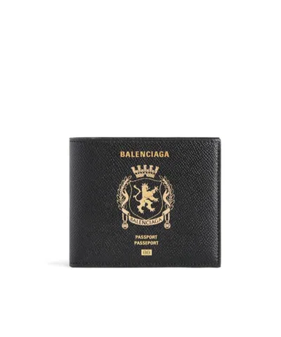 Balenciaga Men's Passport Square Folded Wallet In Black