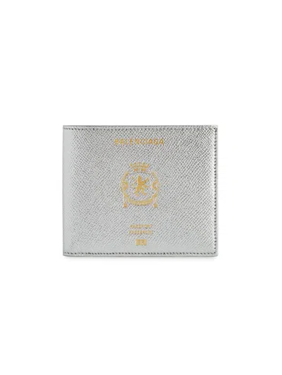 Balenciaga Men's Passport Square Folded Wallet In Silver