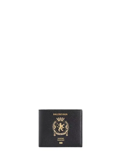 Balenciaga Men Passport Square Folding Wallet In Black