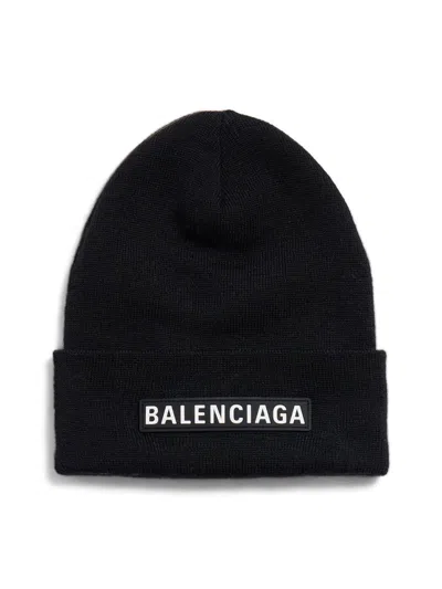 Balenciaga Men's Patch Beanie In Black
