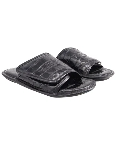 Balenciaga Men's Patent Leather Croc Embossed Slide Sandal (authentic Pre-  Loved) In Black
