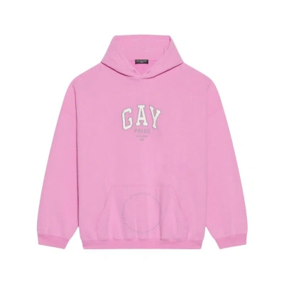 Balenciaga Men's Pink / White / Grey Pride Oversized Hoodie In Pink/white/grey