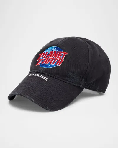 Balenciaga Men's Planet Earth Baseball Cap In 1134 Wash Black/multicol