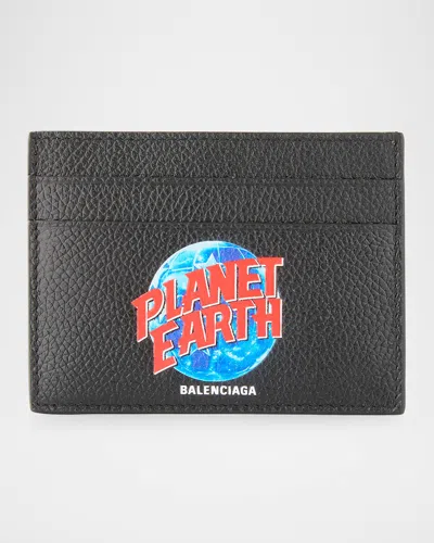 Balenciaga Men's Planet Earth Calfskin Cash Card Holder In 1075 Black/blue/red