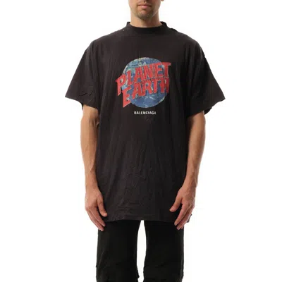 Balenciaga Men's Planet Earth Oversized T-shirt In Washed Black