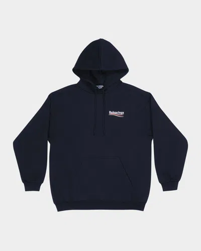 Balenciaga Men's Political Campaign Logo Hoodie In Black