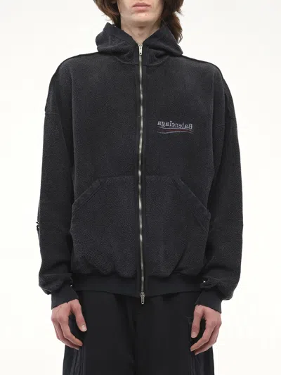 BALENCIAGA MEN'S POLITICAL LARGE ZIP-UP HOODIE