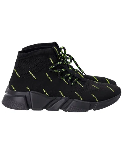 Pre-owned Balenciaga Men's Polyester Speed Lace-up All Over Print Sneaker, Size 39  (authentic Pre-loved) In Black