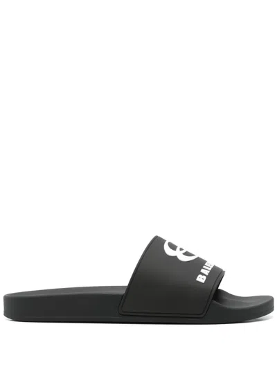Balenciaga Men's Pool Slide Rubber Sandals In Black