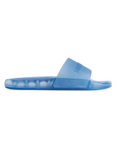 Balenciaga Men's Pool Transparent Slide Sandals In Blue
