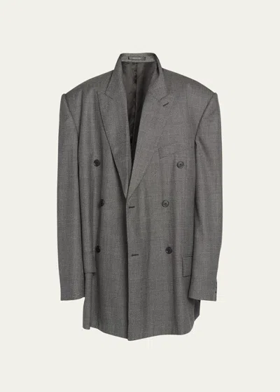 Balenciaga Men's Prince Of Wales Oversized Coat In Gray