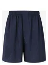 Balenciaga Bermuda Satin Shorts Elastic Waistband In Blue