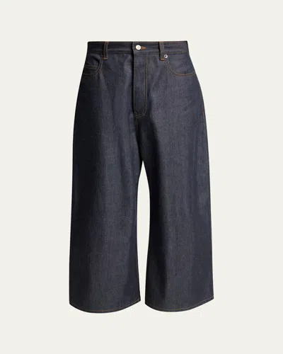 Balenciaga Men's Raw Indigo Denim Wide-leg Jeans In Blue