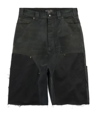 Balenciaga Men's Ripped Off Shorts In Black/green/red