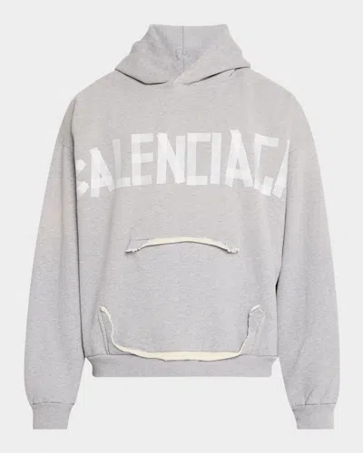 Balenciaga Men's Ripped Pocket Hoodie In 1300 Heather Grey