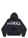 Balenciaga Black Hoodie With Logo Lettering On The Front And Logo Print On The Back In Cotton Man In Black