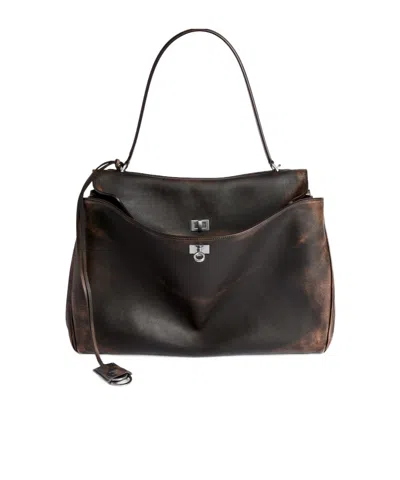 Balenciaga Men's Rodeo Handbag Large In Brown