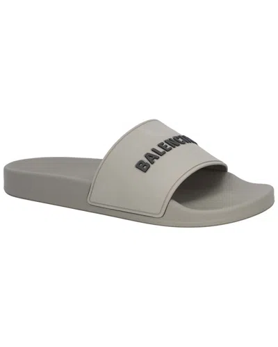 Balenciaga Men's Rubber 3d Logo Rubber Pool Slide Sandal (authentic Pre-loved) In Gray