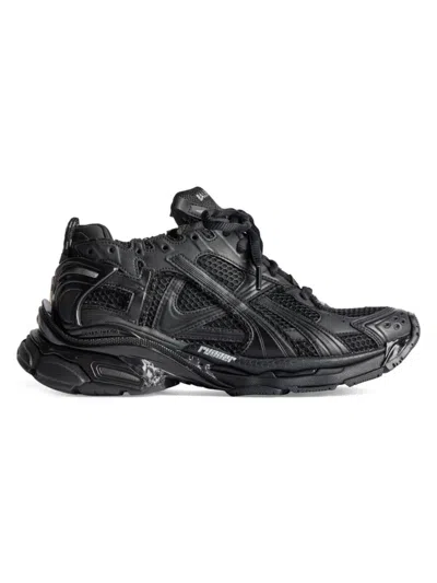 Balenciaga Mesh Panels Rubber Sole Runner Sneakers In Black