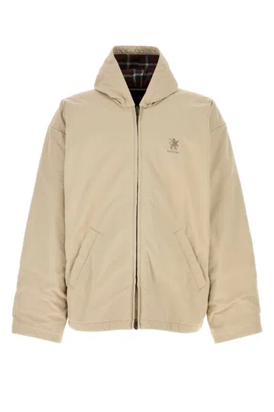 Balenciaga Men Sand Cotton Blend Oversize Padded Jacket In Nude