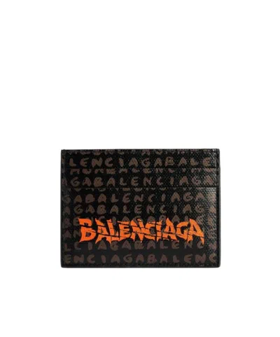 Balenciaga Snob Allover Logo Card Holder In Brown