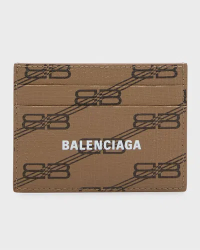 Balenciaga Men's Signature Card Holder Bb Monogram Coated Canvas In 2762 Beige/brown